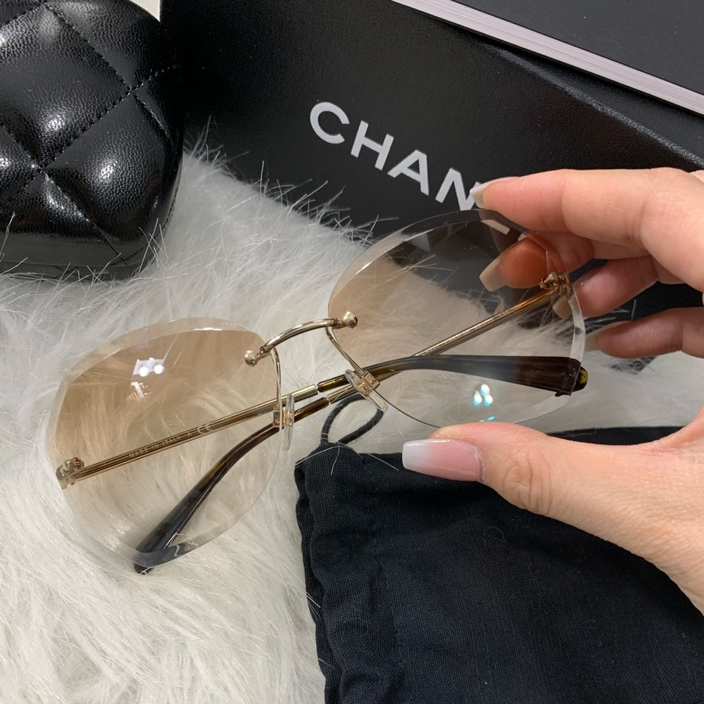 Chanel Round Sunglasses In Gold & Beige Gradient